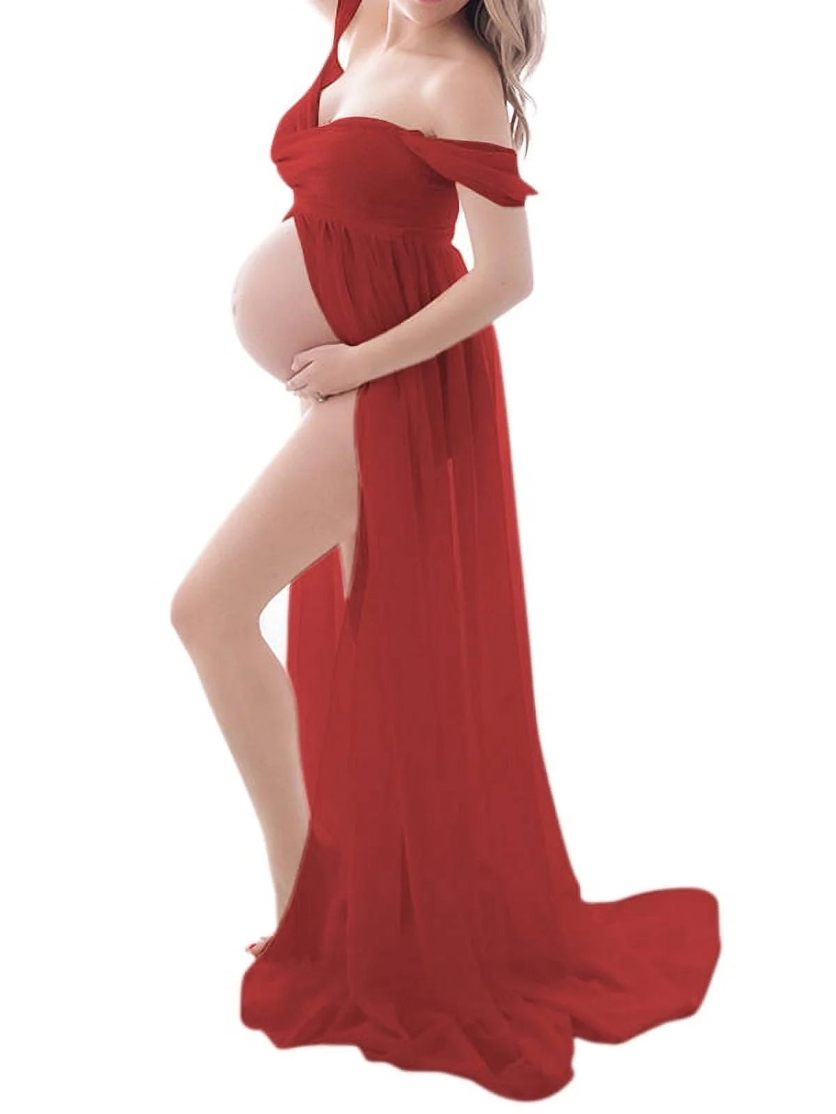 Pregnant Women Front Split Gown Photo Photography Prop Long Maxi Maternity Dress